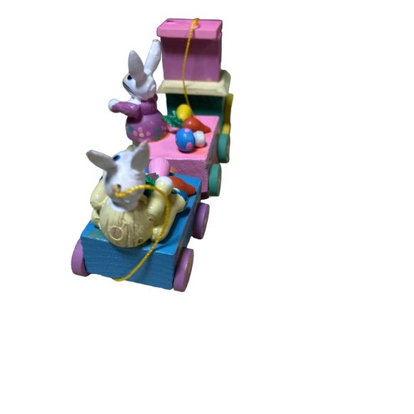 Vintage Easter Train Hand Painted Wood Train Hanging Ornament - Picture 8 of 11